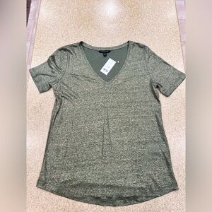 Banana Republic Short Sleeve V-Neck Top in Metallic Olive